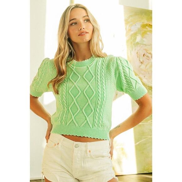 BiBi Light Green Cable Knit Sweater - Picture 9 of 15